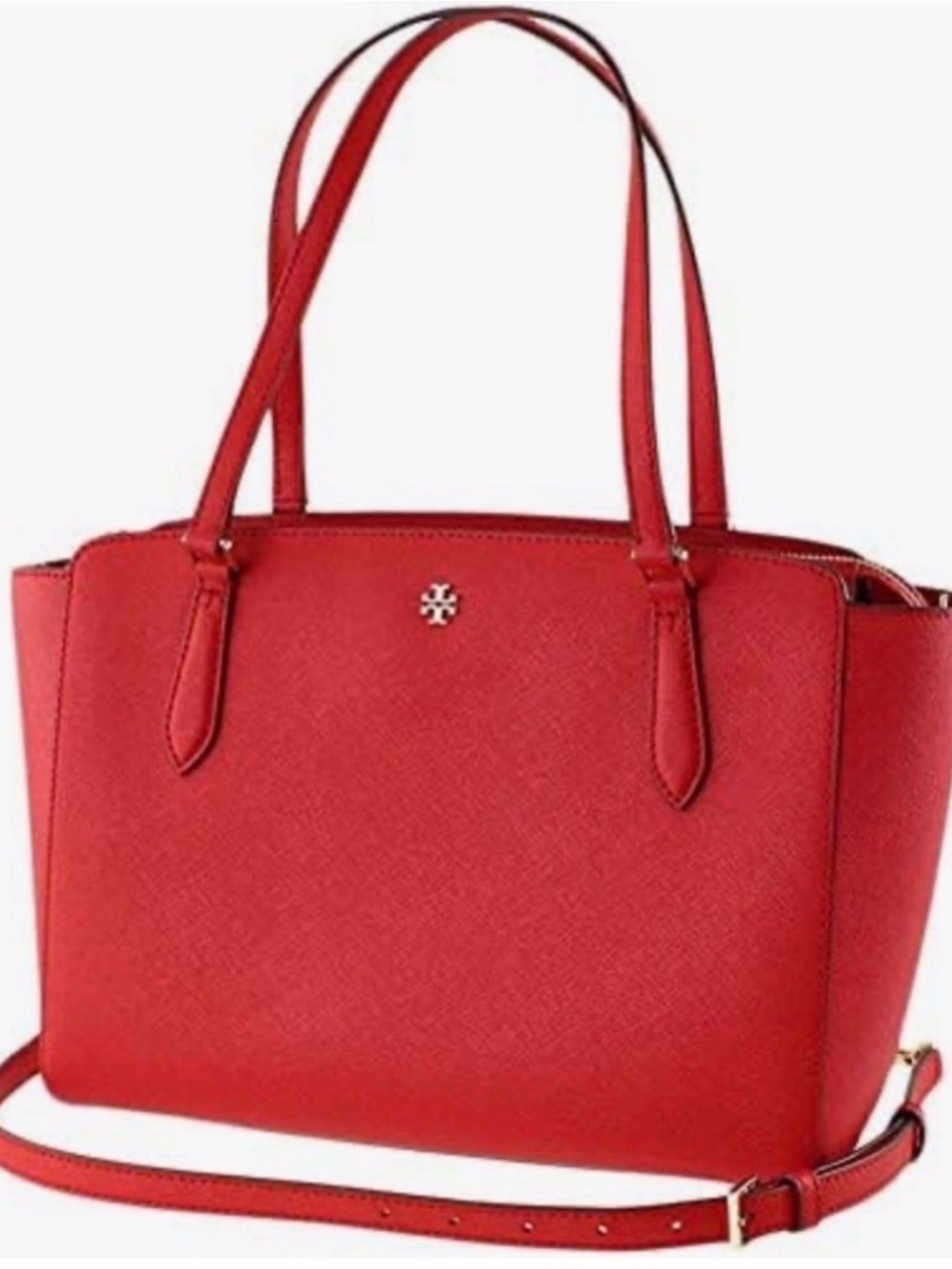 Tory Burch Red Saffiano Tote with Gold Logo